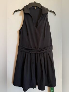 HALARA Black Sleeveless Collared V-Neck Fit & Flare Mini Dress Medium NWT